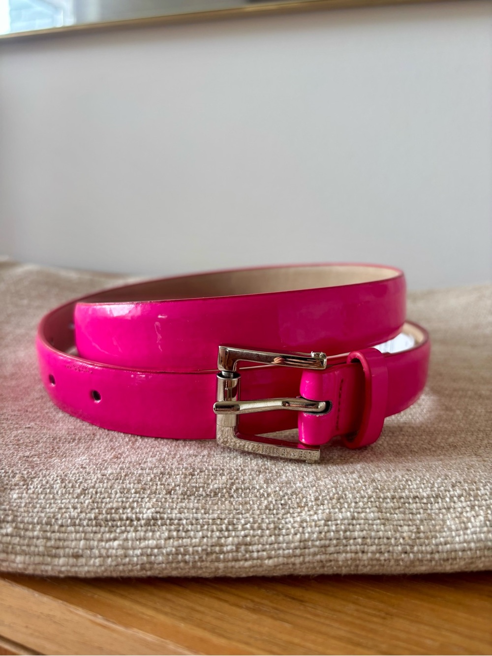 Nine West Hot Pink Patent Skinny Belt with Silver Buckle